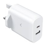 Caricabatterie di rete Ksix UK GaN PD a ricarica rapida 45 W USB-C+USB-A Bianco