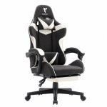 Chaise de jeu Tempest Shake avec repose-pieds et massage, tissu respirant noir/blanc