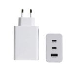Klack Cargador de 2 Puertos USB-C + 1 Puerto USB-A 65W Blanco Klack Cargador de 2 Puertos USB-C + 1 Puerto USB-A 65W Blanco