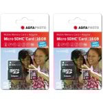 Agfaphoto - Confezione da 2 schede di memoria MicroSDHC da 16 GB Classe 10 con adattatore Agfaphoto - Confezione da 2 schede di memoria MicroSDHC da 16 GB Classe 10 con adattatore