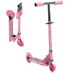 Scooter infantil dobrável Homcom com luzes música 67x32x65-78 cm rosa