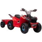 Homcom Quad Eléctrico Para Niños Con Remolque 106x41,5x48,5 Cm Rojo