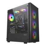 UNYkach Mir 100 Caja ATX Gaming Cristal Templado Lateral y 4 Ventiladores ARGB Negra
