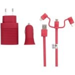 Carregador de carro Muvit Life Pack + carregador de parede + cabo 3 em 1 MicroUSB/USB-C/Lightning vermelho
