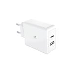 Caricabatterie di rete Ksix Gan da 65 W, Pps, Power Delivery, ricarica ultra veloce, compatibile con laptop e dispositivi mobili, 1xUSB-A + 1xUSB-C, Bianco