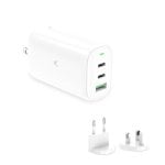 Caricabatterie di rete multiporta Ksix Gan da 65 W, PPS, PD, ricarica ultra veloce, connettori USA+UE+Regno Unito, bianco