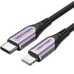 Cavo Lightning USB 2.0 tipo C Vention TACVF/ USB tipo C maschio - Maschio Lightning/ Fino a 27 W/ 480 Mbps/ 1 m/ Viola