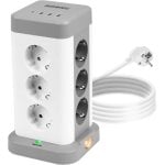 Duronic ET12C Regleta Enchufes Múltiple 3 Puertos USB A y 1 Puerto USB C 12 Tomas 3680W 16A 1.8 M