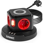 Duronic ET4W Regleta de Enchufes Múltiple 3 Puertos USB Carga Inalámbrica 3680W 16A Cable 1.8 M