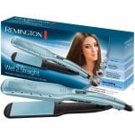 Prancha de Cabelo Cerâmica Remington Wet 2 Straight 230ºC 10 Definições Placas Largas Seco e Húmido Desligar Automático Visor Aguamarina