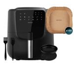 Cecotec Pack Cecofry Rain Air Fryer 5.5L 1550W Nero + Cecofry Paper Pack Accessori S 150 Cartine