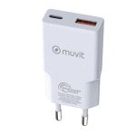 Muvit For Change Slim 1 USB QC 3.0 18-W-Wandladegerät + 1 USB-C PD 30 W, Weiß