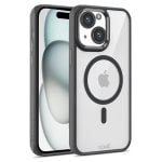 Capa magnética transparente legal com borda preta para iPhone 15