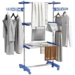 Homcom Tendedero Vertical Plegable De 3 Niveles Con 6 Ruedas Azul Homcom Tendedero Vertical Plegable De 3 Niveles Con 6 Ruedas Azul