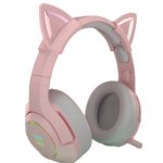 Kinsi K9 Auriculares Gaming RGB con Orejas Rosas