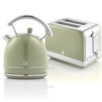 Swan Stp7050gneu Retro Set de Desayuno Hervidora de Agua 1.8L + Tostadora 815W Verde
