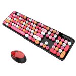 Kinsi Sweet Teclado Inalámbrico 104 Teclas con Botones Redondos más Ratón Incluido Rojo Qwerty USA