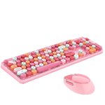 Kinsi Sweet Teclado Inalámbrico 104 Teclas con Botones Redondos más Ratón Incluido Rosa Qwerty USA
