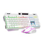 Kinsi KM520 Teclado Gaming de 104 Teclas y Panel Metálico Blanco más Ratón Incluido Qwerty USA