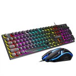 Kinsi TF270 Teclado Gaming RGB con Tacto Mecánico Punk Vintage más Ratón Incluido Negro Qwerty USA