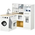 Homcom Cocina De Juguete De Madera Para Niños +3 Años Con Luz Sonidos