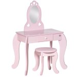 Homcom Toucador de Brincar em Madeira com Banco e Espelho 60x36x88cm 3-6 Anos
