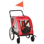 Pawhut Remolque De Bicicleta Perros Con Puertas Bandera Y 6 Reflectores Rojo Pawhut Remolque De Bicicleta Perros Con Puertas Bandera Y 6 Reflectores Rojo