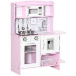 Homcom Cocina De Juguete Madera Para Niños +3 Años Con Luz Sonidos 70x29x90 Cm