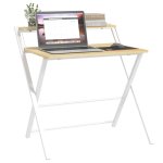 Homcom Mesa De Escritorio Plegable Con Estante 81,5x70x84 Cm Natural Y Blanco