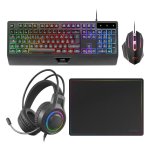 Mars Gaming MCP124PRO Combo RGB 4en1 Teclado H-Mech Ratón Auriculares Alfombrilla Español Negro