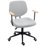 Homcom Silla De Oficina Con Reposabrazos De Madera Y Altura Ajustable Gris