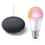Google Nest Mini Carbón + Wiz Bombilla Inteligente LED Wi-Fi 8.5W E27 RGB