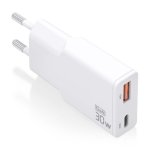 Aisens ASCH-30W2P046-W Ultraflaches GaN-Ladegerät, 30 W, USB-C, PD3.0, QC4.0, 1 x USB-A, QC3.0, Weiß