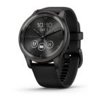 Montre connectée hybride Garmin vívomove Trend avec lunette en acier inoxydable noir et bracelet en silicone noir