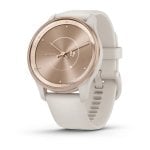 Montre connectée hybride Garmin vívomove Trend avec lunette en acier inoxydable or rose et bracelet en silicone beige