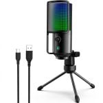Fifine K669Pro3 Micrófono de Condensador Cardioide para Streaming y Podcasting RGB USB-C Negro