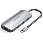 USB-C Hub 6-in-1 Vention TOFHB HDMI 4K USB3.0 PD100W Grau