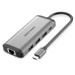 Hub Vention 8-en-1 USB-C HDMI 4K USB 3.0 RJ45 PD 87W SD/TF Alu