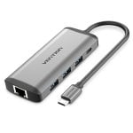 Adaptador USB-C Vention 8 en 1 HDMI 4K USB 3.0 RJ45 87W SD/TF Aluminio