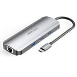Hub USB-C Vention Plata Aluminio 4 Puertos USB 3.2 HDMI Ethernet Lector SD 4K 100W Hub USB-C Vention Plata Aluminio 4 Puertos USB 3.2 HDMI Ethernet Lector SD 4K 100W