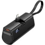Vention FHRB0 4800mAh 22,5W Ultra Compacto LED Power Bank com Cabos Integrados, Preto
