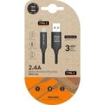 Cable USB Tech One Tech TEC2003 USB 2.0 Tipo-C macho a USB-A macho 1m Nylon 2,4A Negro Cable USB Tech One Tech TEC2003 USB 2.0 Tipo-C macho a USB-A macho 1m Nylon 2,4A Negro
