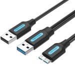 Cable USB Vention CQPBF USB 3.0 Micro-B/USB 2.0 A 1m 5Gbps Negro Alimentación Extra Cable USB Vention CQPBF USB 3.0 Micro-B/USB 2.0 A 1m 5Gbps Negro Alimentación Extra