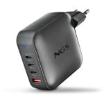 NGS BUD Carregador de parede 165W 4 Portas 3 USB-C 1 USB-A Carregamento rápida Preto