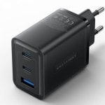 Vention FERB0-EU 65W 2xUSB-C 1xUSB-A GaN Power Delivery QC3.0 Wandladegerät Schwarz