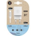 Cargador de Pared TECH ONE TECH TEC2402 2xUSB 2.4A Blanco con Cable Lightning 1m Nylon Cargador de Pared TECH ONE TECH TEC2402 2xUSB 2.4A Blanco con Cable Lightning 1m Nylon