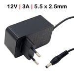 Caricabatterie per strisce LED, router, telecamere di sicurezza, 12V 3A 5,5x2,5mm