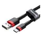 Cable Baseus Cafule USB-A a USB-C 2m Nylon Reforzado Negro/Rojo 2A 480Mbps Cable Baseus Cafule USB-A a USB-C 2m Nylon Reforzado Negro/Rojo 2A 480Mbps