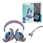 Auricular Disney Stitch 3D con cable Lexibook plegable, limitador de 85 dB, jack y USB-C