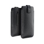Custodia Universal Forcell Pocket 4″ nera, ecopelle, chiusura in velcro, motivo carbonio